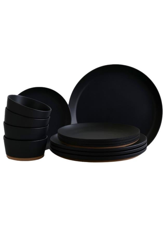 Feelings 12-Piece Stoneware Dinner Set includes 4 x 10.5" Dinner Plate , 4 x 8" Salad Plate , 4 x 6" Bowl, Serves 4, Black - Image 1
